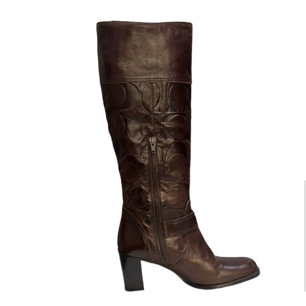 Coach Embossed Leather Boots Brown 7.5 - Picture 3 of 10